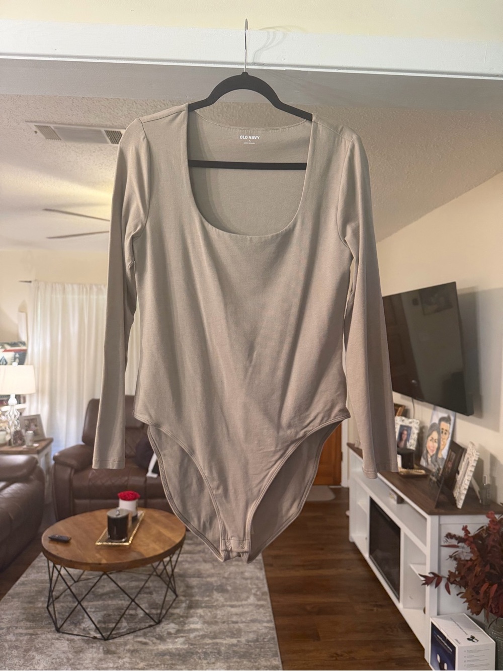 Old Navy Scoop Neck Long Sleeve Bodysuit - Taupe Gray